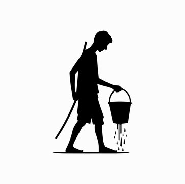 Traditional Daily Activity Silhouette &ndash; Person Fetching Water