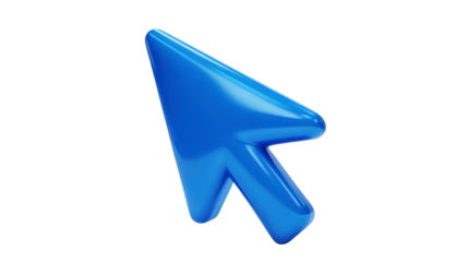 Vibrant glossy blue computer mouse cursor points directionally on dark black background with bright lighting conveying digital interaction and modern 