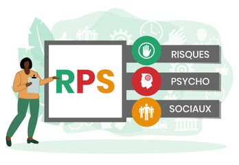 RPS, Risques Psycho Sociaux. Concept with keyword and icons. Flat vector illustration. Isolated on white.