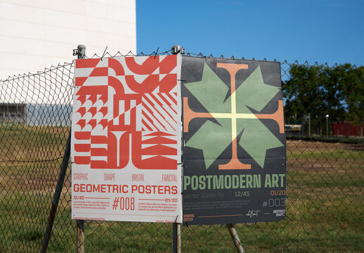 Mockup of Two Blank Posters on Fence