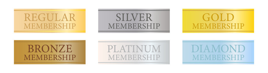 シンプルな長方形バナーでまとめた6種類のメンバーシップランク表示デザイン（英語表記）