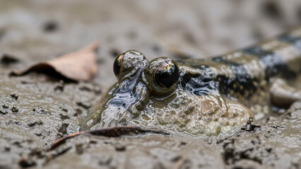 Mudskipper Fish Close-up in Natural Mud Habitat