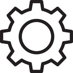 Simple black and white outline icon of a gear or cogwheel, symbolizing settings, mechanics, or engineering concept