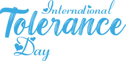 International Tolerance Day celebration poster with blue text and hearts