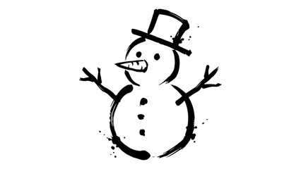 simple illustration of a snowman drawn in Japanese handwriting style vector outline illustration on white background