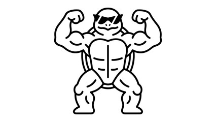 very cool turtle showing off his muscles by standing in the pose simple line art vector illustration