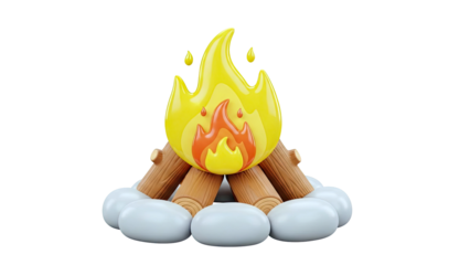 3D Cartoon Campfire with Logs and Stones