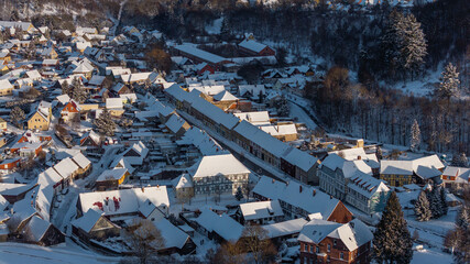 Luftbildaufnahme aus G&uuml;ntersberge im Harz Selketal