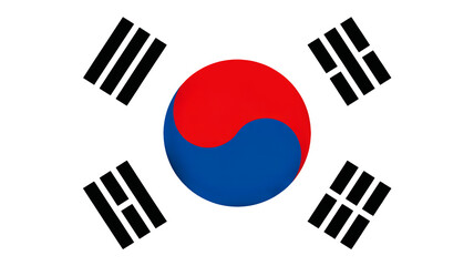 A detailed representation of the South Korean national flag the Taegeukgi showcasing the vibrant red and blue Taegeuk symbol and subtle black trigrams