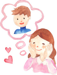 片思いする女性のイラスト、ベクター