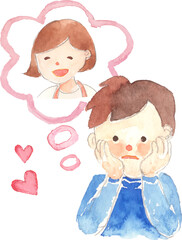 片思いする男性のイラスト　ベクター