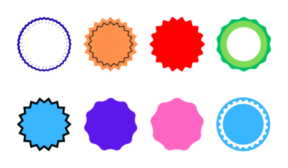Set of 8 Colorful Starburst and Circular Badges Vector