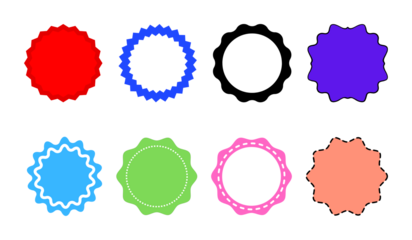 Set of 8 Colorful Starburst and Scalloped Circle Badges Vector