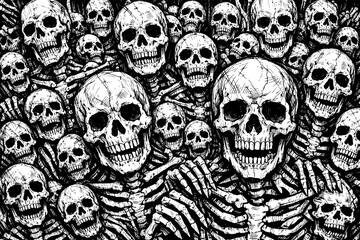 hand drawing illustration of pile of skulls (artwork 3)