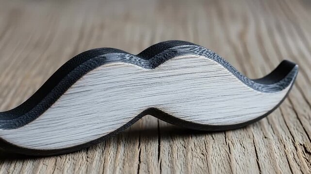 Wooden Moustache Shaped Object on Rustic Wood Background.