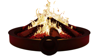 Burning Fire Pit with Logs and Flames