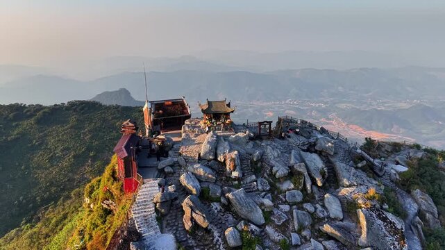 View of Chua Dong, the copper pagoda on the top of Yen Tu mountain, Vietnam, Quang Ninh province, Vietnam