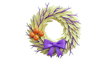Decorative Wreath with Berries and Purple Bow