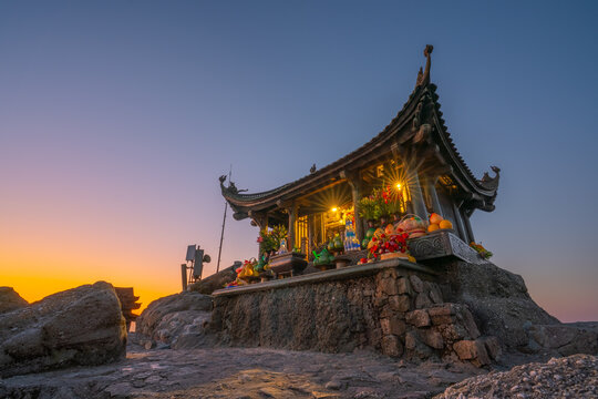 View of Chua Dong, the copper pagoda on the top of Yen Tu mountain, Vietnam, Quang Ninh province, Vietnam
