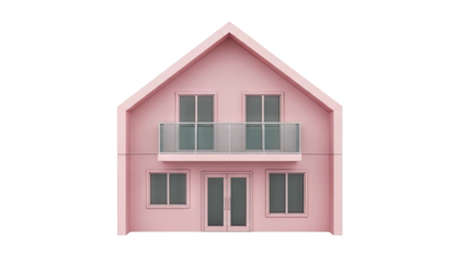 Minimalist Pink House with Balcony and Modern Windows