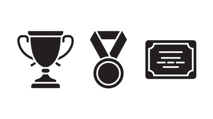 Vector Illustration Of Trophy, Medal, And Certificate Icons For Achievement And Recognition Concept