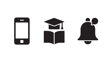 Vector Illustration Of Smartphone, Graduation Cap And Book, And Bell Icons For Education Technology Concept