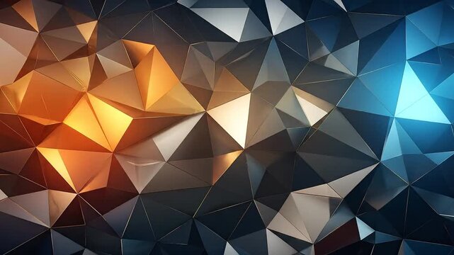 A geometric abstract image showcases polygonal shapes in warm amber to cool blue gradient colors
