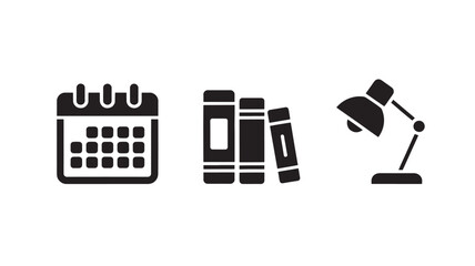 Vector Illustration Of Calendar, Books, And Desk Lamp For Education And Organization