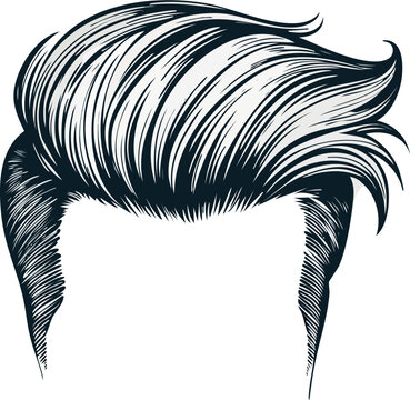 Classic pompadour hairstyle illustration, faceless, hand-drawn vector engraving