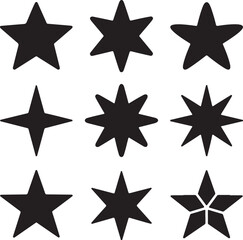 black stars in different shapes and sizes on white background