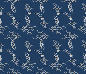 Japanese Fish Wave Motif Vector Seamless Pattern
