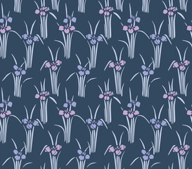 Japanese Flower Grass Motif Vector Seamless Pattern