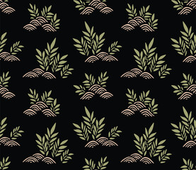Japanese Leaf Bush Motif Vector Seamless Pattern
