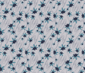 Japanese Leaf Swirl Wave Line Vector Seamless Pattern