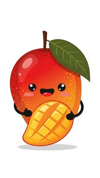 Cartoon mango character with leaf.