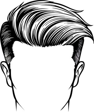 Buzz cut hairstyle illustration, faceless, hand-drawn vector engraving style, single object