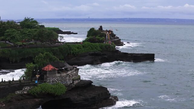 Fly towards Batu Bolong Temple in Bali, Indonesia