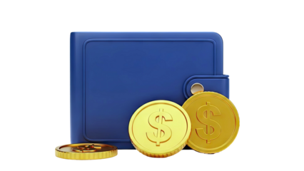 Blue Wallet with Gold Dollar Coins