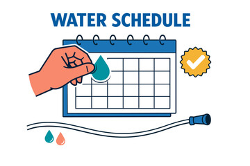 Irrigation planner with hand: water drop on schedule chart