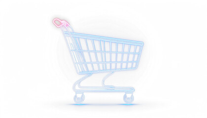 a shopping cart made of neon light, glowing, vector line art, isolated on transparent background, business concept, PNG.