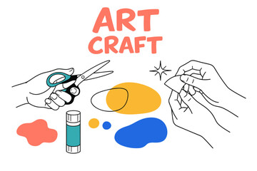 Art craft activity with scissors, glue stick, and colorful shapes