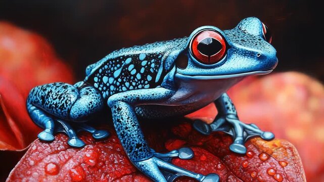 selective focus dart frog with vibrant colors in rainforest