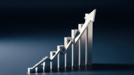 Metallic graph with an upward arrow showing growth against a dark backdrop