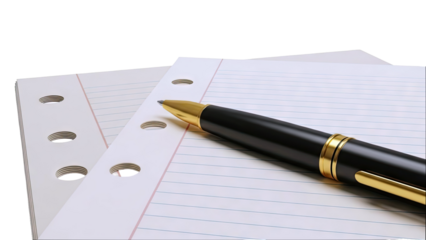 Black and gold pen on lined paper with binder holes