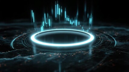 Futuristic glowing circular interface with glowing ring and blue light digital chart data visualization holographic display network map analytics technology conveying connectivity and cyber financial - Powered by Adobe