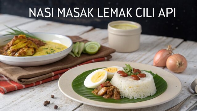 Nasi Masak Lemak Cili Api with Egg and Garnish