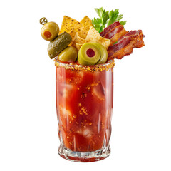 Bloody Mary Cocktail with Bacon Olives and Garnish