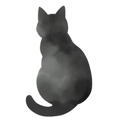 座っている猫の後ろ姿　 水彩風のシルエット