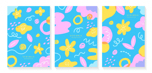 カラフルでポップな抽象的な花の落書き