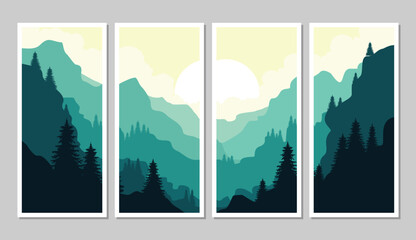Fototapeta premium Vibrant mountain landscape with pine trees in modern art style